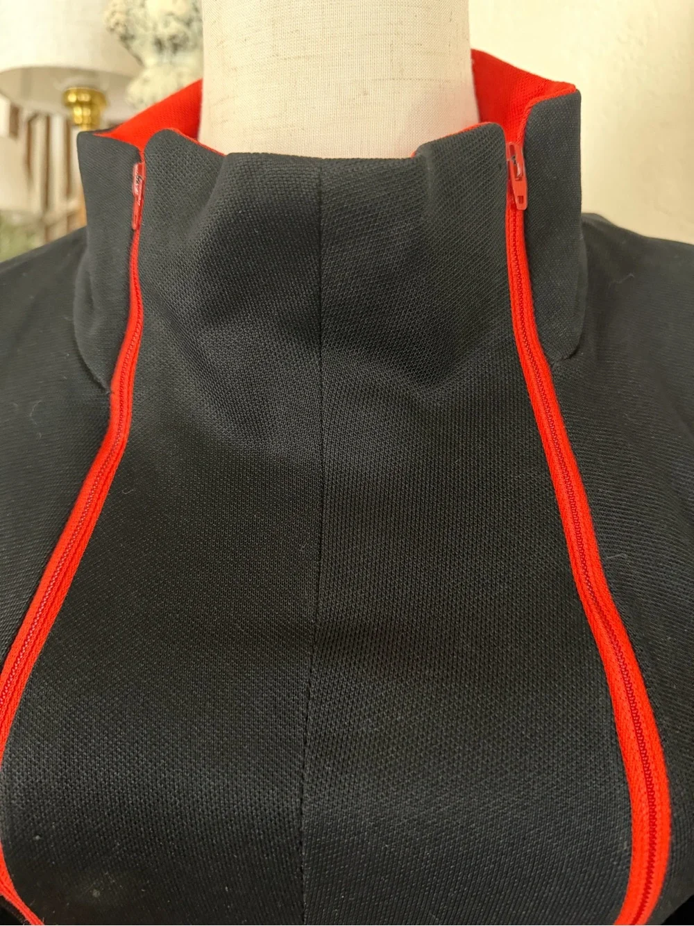 Vintage Black Jumpsuit with Red  Zippers - Women's Long Sleeve Jumpsuit